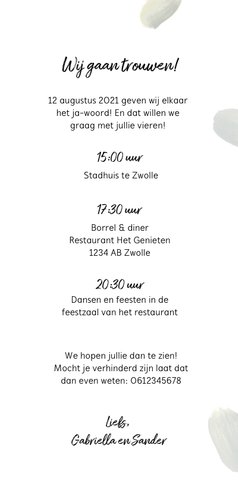 Trouwkaart bohemian romantisch met veren en hartje 3