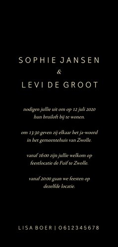 Trouwkaart gouden 'JA' dubbel langwerpig 3