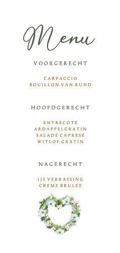 Trouwkaart menu botanisch hart aan achterzijde Achterkant