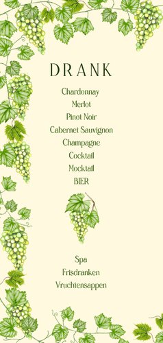 Trouwkaart menu groene druiven met goudfolie 2