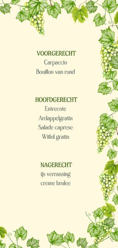 Trouwkaart menu groene druiven met goudfolie 3