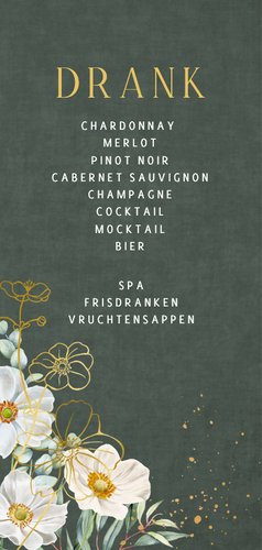 Trouwkaart menu herfstanemoontjes op groen fluweel 2