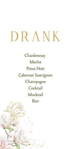 Trouwkaart menu magnoliatakken met goudfolie 2