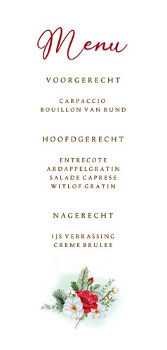 Trouwkaart menu rozen winter Achterkant