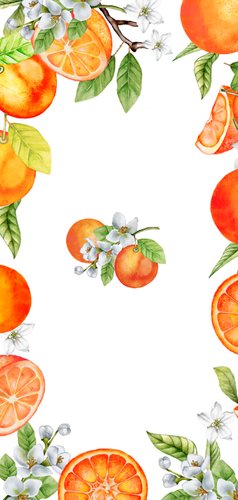 Trouwkaart menu sinaasappels met bloesem Achterkant