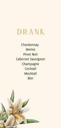 Trouwkaart menu witte lelies goudfolie 2