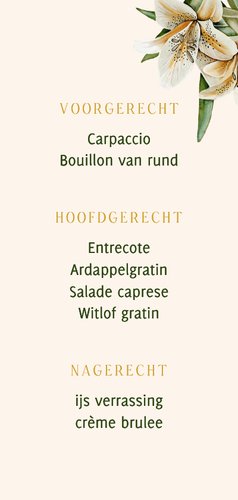 Trouwkaart menu witte lelies goudfolie 3