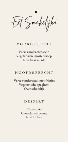 Trouwkaart menukaart stijlvol modern champagne pastel Achterkant