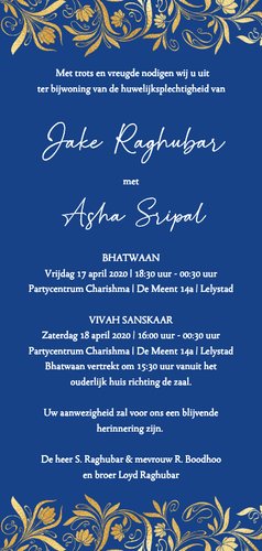 Trouwkaart met romantisch Indiaas bruidspaar in bordeaux 3