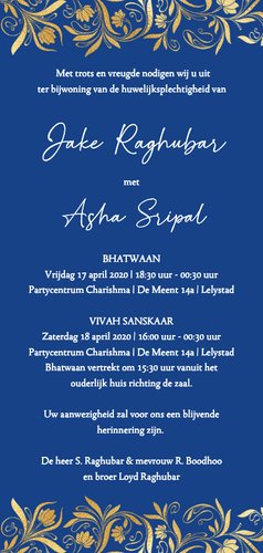 Trouwkaart met romantisch Indiaas bruidspaar in bordeaux  3
