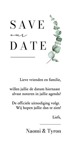 Trouwkaart save the date klassiek stijlvol eucalyptus 3