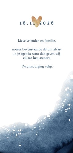 Trouwkaart save the date stijlvol met inkt en goudaccent Achterkant