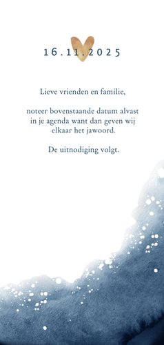 Trouwkaart save the date stijlvol met inkt en goudaccent Achterkant