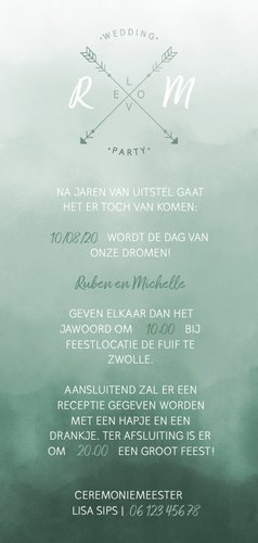 Trouwkaart Scandinavisch met pijlen langwerpig Achterkant