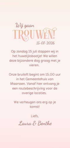 Trouwkaart stijlvol typografisch zacht pastel vrouwelijk 3