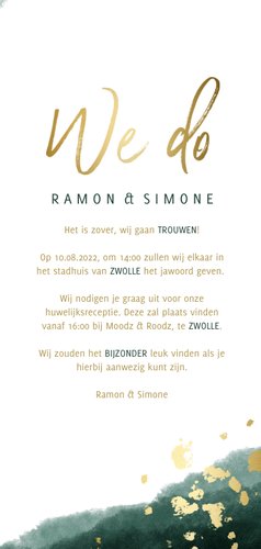 Trouwkaart tijdlijn waterverf gouden tekst 3