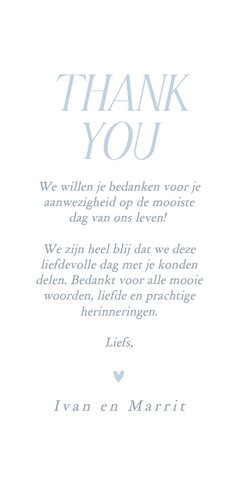 Trouwkaartje bedankt met foto winter lichtblauw ornament 3