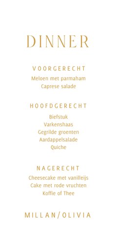 Typografische menukaart met minimalistische gouden tekst Achterkant