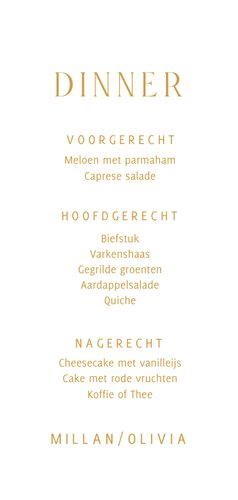 Typografische menukaart met minimalistische gouden tekst Achterkant
