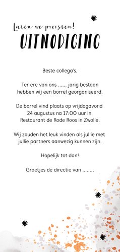 Uitnodiging borrel feestje stijlgoud confetti met sterretjes Achterkant