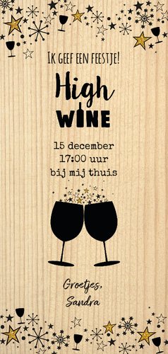 Uitnodiging "High wine" feestelijke kaart als wijnkist Achterkant