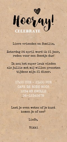 Uitnodiging hip etentje vrouw illustraties op kraft papier Achterkant