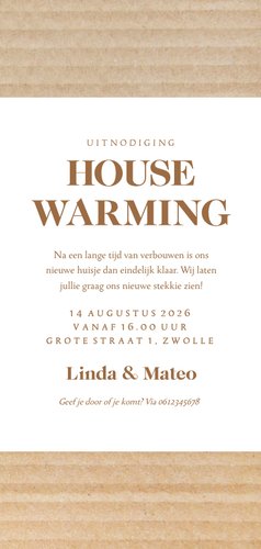 Uitnodiging housewarming met karton fotocollage Achterkant