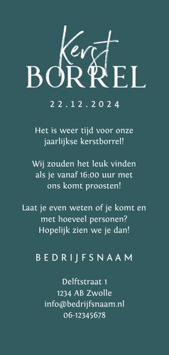 Uitnodiging kerstborrel zakelijk kerstkaart stijlvol Achterkant