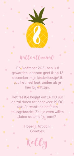 Uitnodiging kinderfeestje flamingo's, ananassen & confetti 3