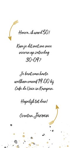 Uitnodiging met spetters 'PARTY' en foto 3