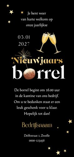 Uitnodiging nieuwjaarsborrel save the date Achterkant