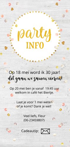 Uitnodiging - party time goudlook Achterkant