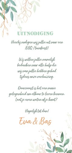 Uitnodiging staand met bbq en takjes Achterkant