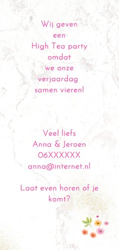 Uitnodigingskaart High Tea kopjes bloemen 3