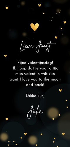 Valentijnskaart man zwart goud foto hartjes langwerpig 3