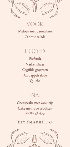 Vintage menukaart bruiloft met sierlijke bloemen beige Achterkant