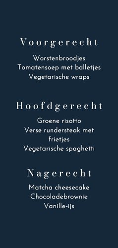 Vormsel stijlvolle menukaart donkerblauw met streep 3