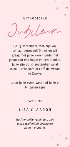 Vrolijke roze jubileum kaart 25 jaar ballonnen 3