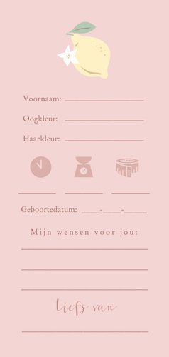 Wenskaartje met citroentjes voor een babyshower meisje Achterkant
