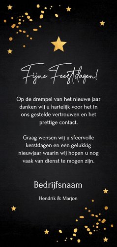 Zakelijke kerstkaart langwerpig zwart 2026 goudlook Achterkant