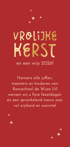 Zakelijke kerstkaart onderwijs uil sterren goud basisschool Achterkant