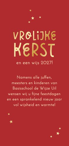Zakelijke kerstkaart onderwijs uil sterren goud basisschool Achterkant