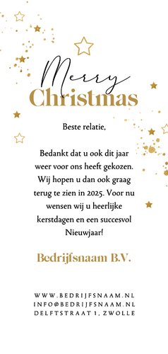 Zakelijke kerstkaart sterren maan goudfolie jaartal Achterkant