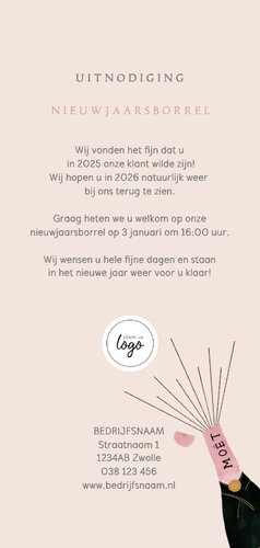 Zakelijke nieuwjaarskaart met uitnodiging voor borrel Achterkant