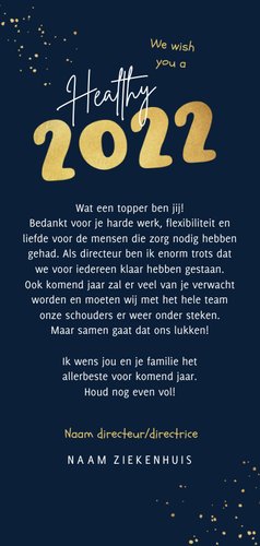 Zakelijke nieuwjaarskaart zorg vaccin corona 2022 goud 3