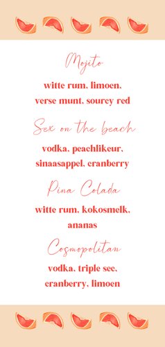Zomerse menukaart cocktail drinks glas illustratie Achterkant