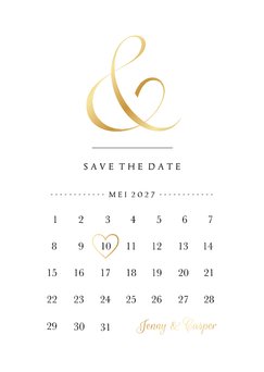 Save the Date kaart klassiek kalender goudfolie