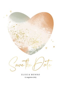 Stijlvolle Save the Date trouwkaart met gouden hartjes