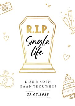 Trouwkaart R.I.P. single life grappig symbolen goud