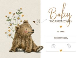 Babyshower invulkaartje met lief beertje tussen de bloemen